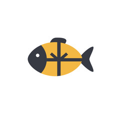 Stylized gold fish icon with black trim & eye. Dark line overlay on body