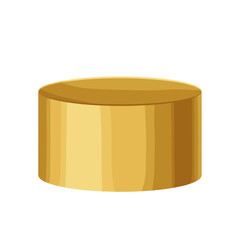 Golden cylinder platform against white backdrop, cartoon rendering, softly lit for product displays