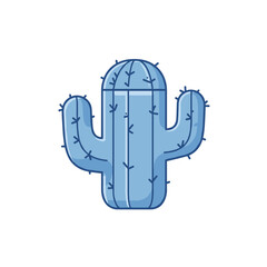 Stylized, blue, three-armed cactus with a light blue fill on a white background
