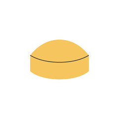 Low-angle graphic of a round, golden shape divided by a black line on a white background