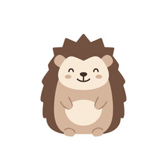 Smiling cartoon hedgehog with beige face, brown quills, and simplistic design on white background