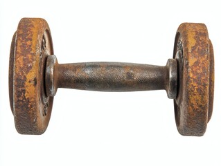 Rusty dumbbell on fitness equipment showcase high fidelity minimalist concept isolated on transparent or white background. PNG for workout, fitness, and gym equipment.
