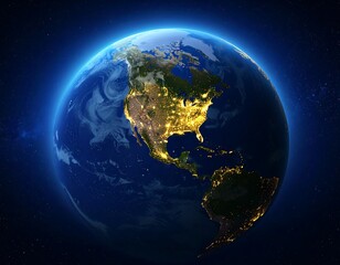 Earth's Americas at night