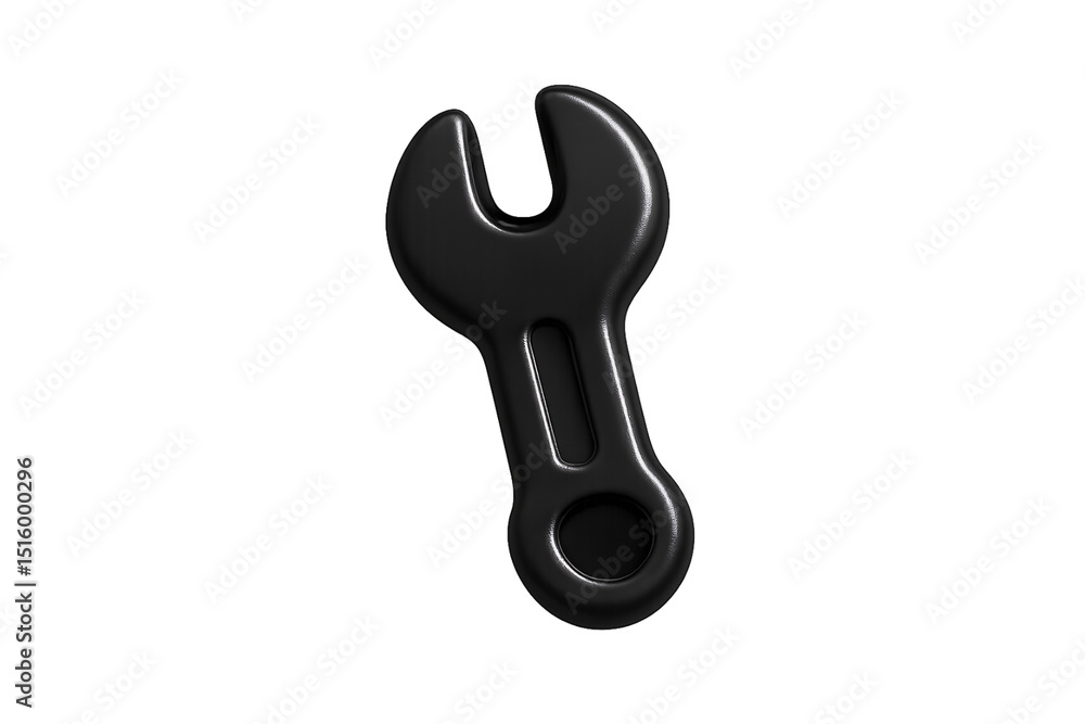 Poster solid black wrench tool with curved handle design and traditional open-end wrench head configuration