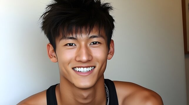 Portrait of a Smiling Asian Man with Dark Hair - Powered by Adobe