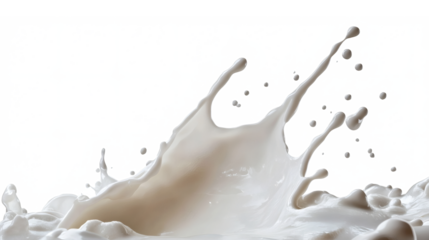 Fresh white milk or cream splash with dynamic motion and droplets isolated on a transparent or white background
