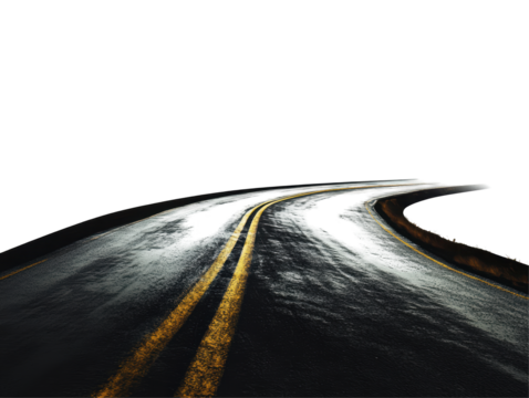 Isolated Wet Asphalt Road with Yellow Lines - Powered by Adobe