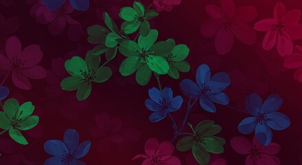 a luxurious floral pattern with translucent orchid-like blooms in amethyst, champagne, and teal