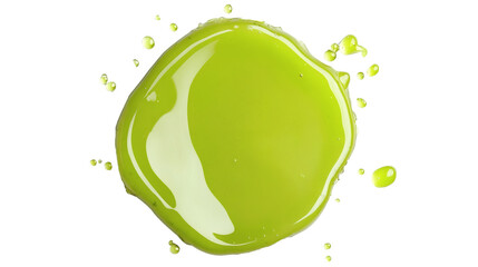 Puddle of green Kiwi Smoothie Bowl with Coconut Toppings. Kiwi slices with splash of kiwi juice isolated on transparent or white background.