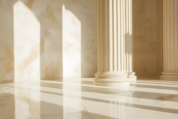 Fototapeta premium Sunlit Marble Hallway with Classical Columns
