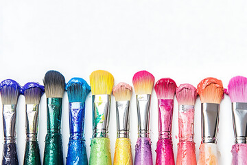 Colorful Artistic Brushes Displayed in Gradient Spectrum