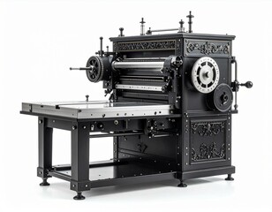 Antique Black Printing Press Machine Isolated on White Background Vintage Industrial Design