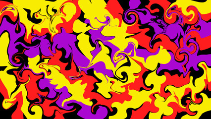 Abstract liquid background sticky texture red purple yellow isolated black