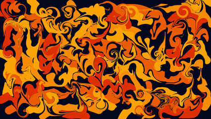Abstract liquid background flame texture red orange yellow color isolated black