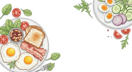 Overhead View of Two Plates of Delicious Breakfast Food