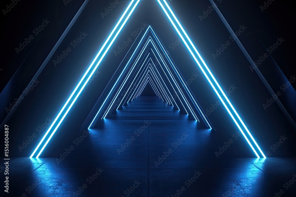 Poster futuristic tunnel of light, triangular structure
