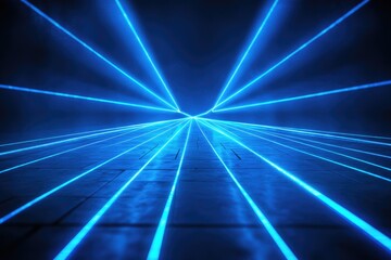 Neon blue rays on dark floor
