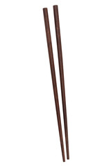 Top view of dark wood chopsticks isolated on a clipped PNG transparent background