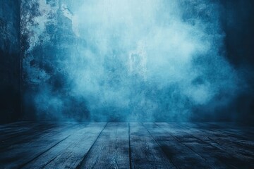 Moody blue smoky room, wooden floor