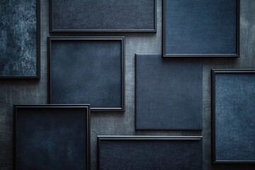 Fototapeta premium Assorted dark blue frames on a gray surface