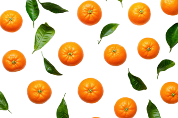 Vibrant mandarin oranges with lush green leaves pattern transparent background a delightful citrus fruit design