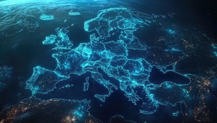 Obraz premium European Countries' Illuminated Borders