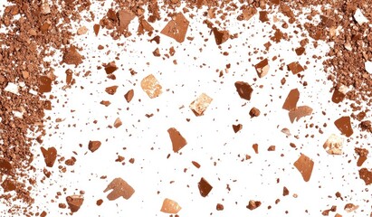 Crushed brown powder scattered on white background
