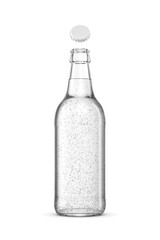 500ml clear glass bottle with pure water with bubbles isolated. 3D rendering illustration. Transparent PNG image.
