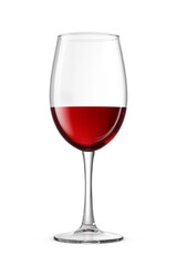 Clear glass with a long stem filled with a red wine isolated. 3D rendering illustration. Transparent PNG image.