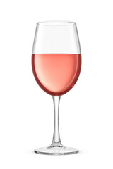 Wineglass with a long stem filled with a rose wine isolated. 3D rendering illustration. Transparent PNG image.