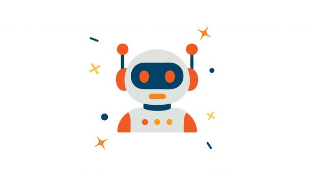 A cartoonstyle robot with a white head orange accents and dark blue eyes looping animation