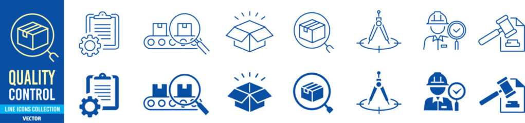 Quality control icon set. Editable stroke vector icons collection illustration.