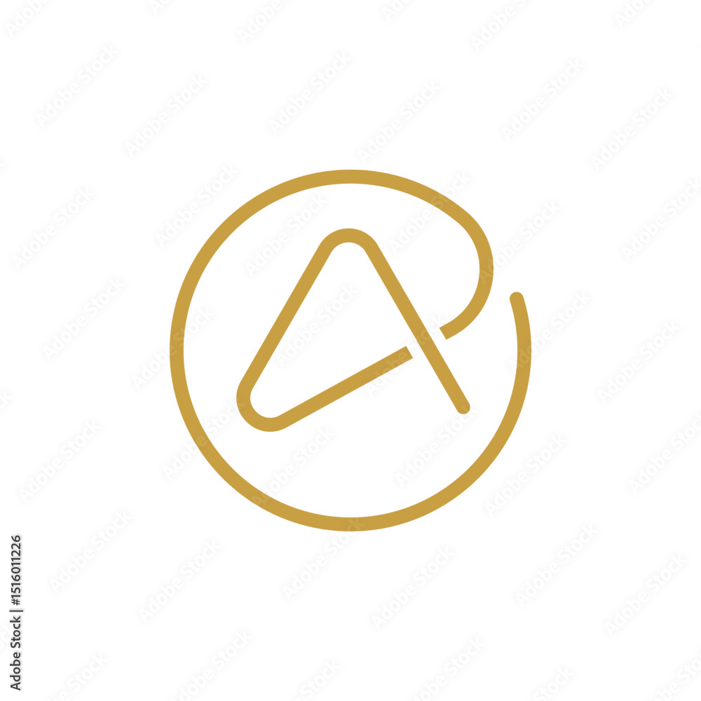 Poster a minimalist and abstract logo featuring thin gold lines forming a stylized letter 