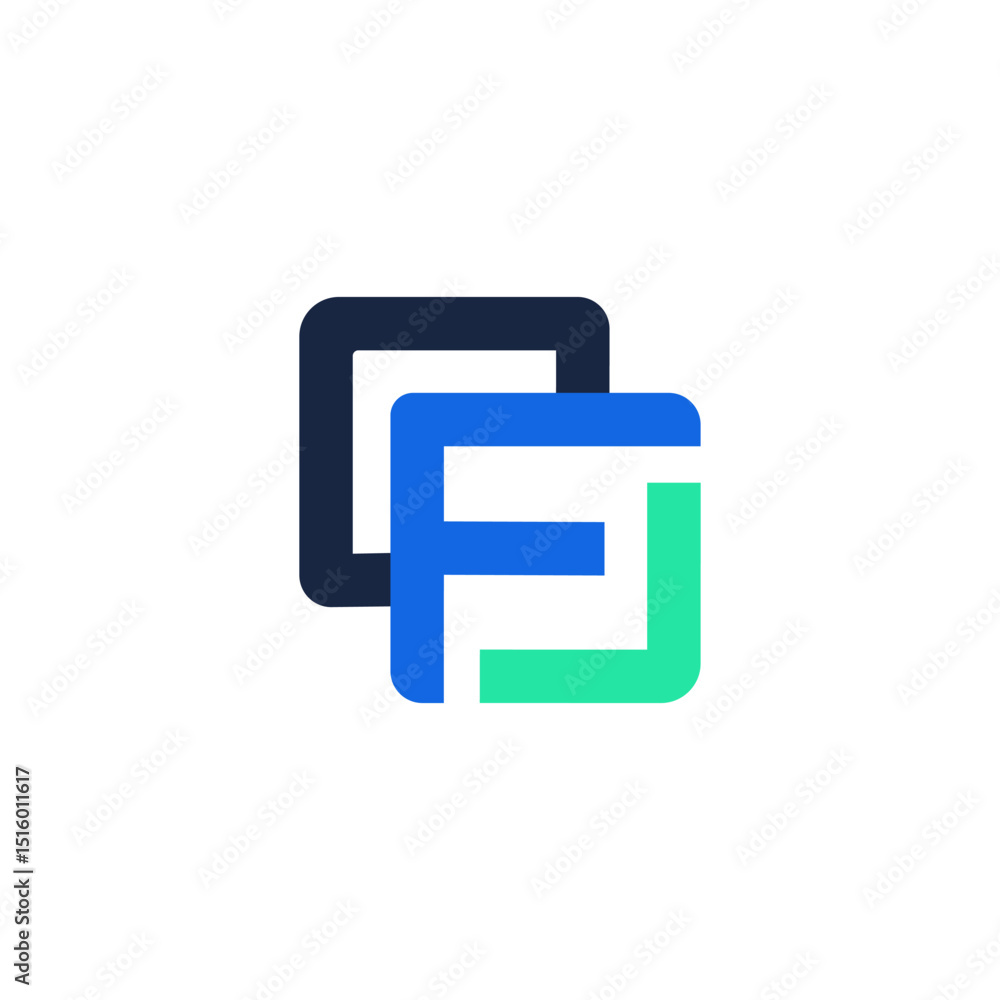 Aufkleber a modern and geometric logo featuring three overlapping and interconnected rounded square shapes in 
