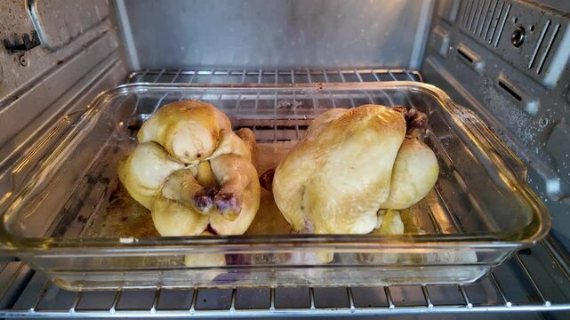 Poulets ou coquelets en cuisson dans un four maison
