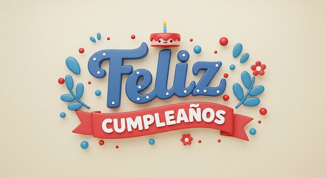 Playful 3D Rendered Feliz Cumpleanos Birthday Celebration Card Festive Elements Design