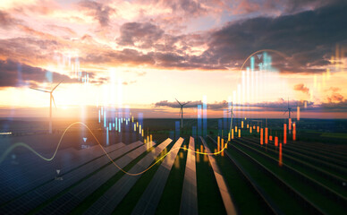 Increase in electricity prices on the world market. Green energy in full development.Investment finance chart,stock market business and exchange financial growth graph.	
