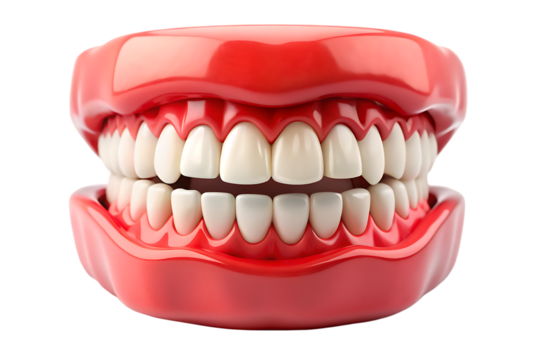 Single chattering joke teeth isolated on white background