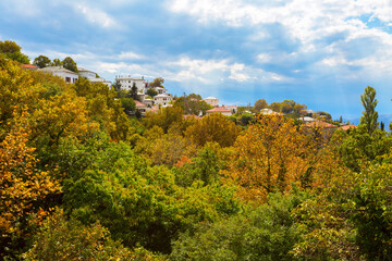 Fototapeta premium mountain village aerial view, Pelion, Greece