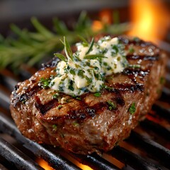 Grilled steak with herb butter