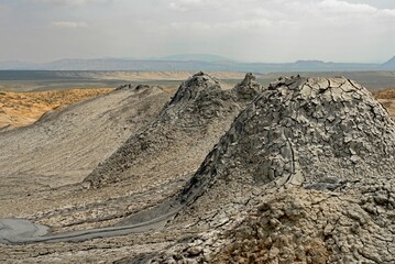 Mud volcano at Gobustan national park erupt. Azerbaijan