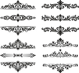 Fototapeta premium Collection of Elegant Scrollwork and Flourish Decorative Borders Vector Illustration