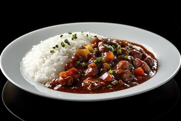 Spicy beef curry over rice