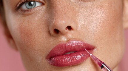 Expert lips injection in a beauty clinic during daylight, showcasing skillful technique and attention to detail