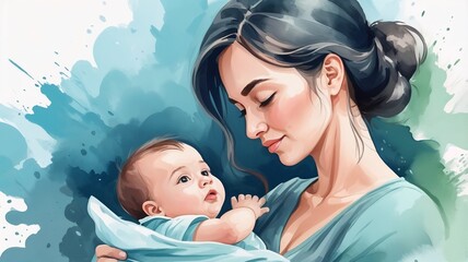 Watercolor Mother and Baby Love  Gentle Parenting in Artistic Pastel Style , Mothers Day , image, background , wallpaper