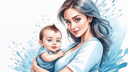 Watercolor Mother and Baby Love  Gentle Parenting in Artistic Pastel Style , Mothers Day , image, background , wallpaper