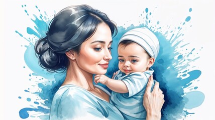 Watercolor Mother and Baby Love  Gentle Parenting in Artistic Pastel Style , Mothers Day , image, background , wallpaper