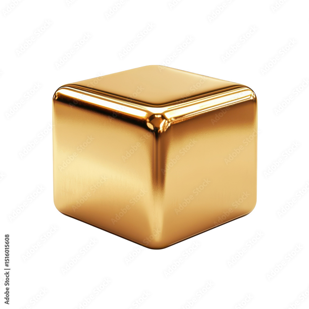 Poster gold cube elegance 3d rendered glossy metal block isolated object luxury item shiny metallic on tran