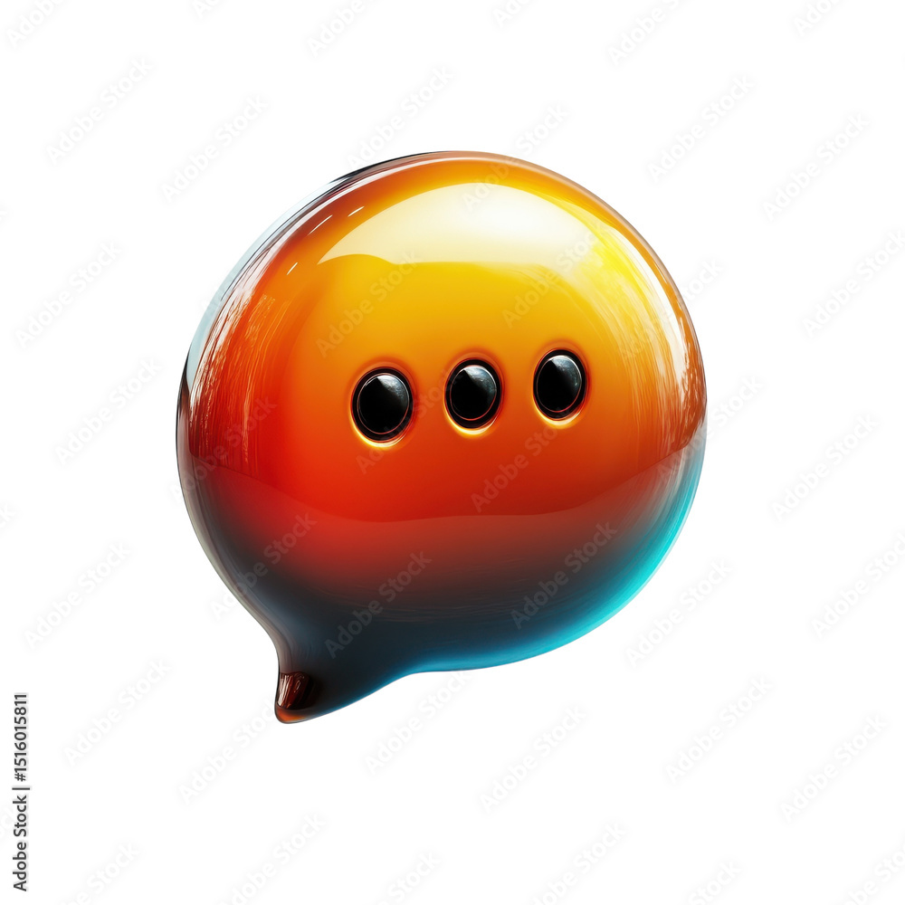 Poster glossy orange speech bubble emoji a vector art communication icon for messaging apps and ui on trans