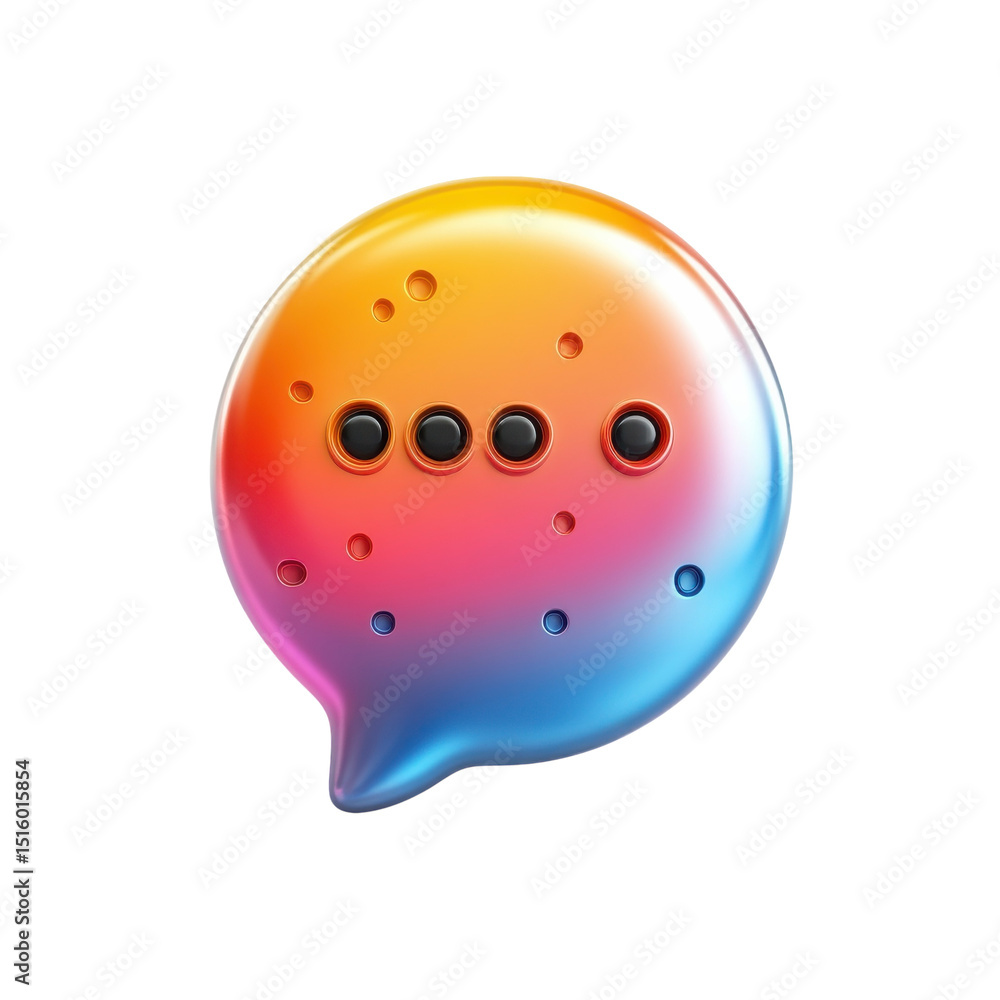 Poster glossy multicolor message bubble graphic design with loading dots communication icon glossy on trans